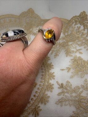 Vintage D’Joy Genuine Citrine & Diamond Ring | 925 Sterling Silver with 10K Gold